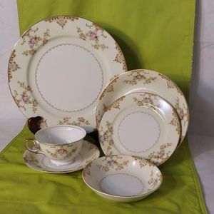 ANTIQUE MEITO HAND PAINTED RETIRED DINING 6 PIECE PLACE SETTING FOR 1